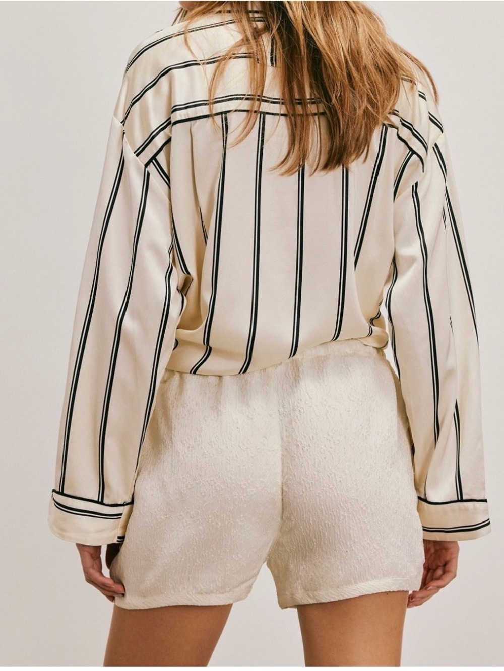 Free People Cream Textured High-Waist Shorts